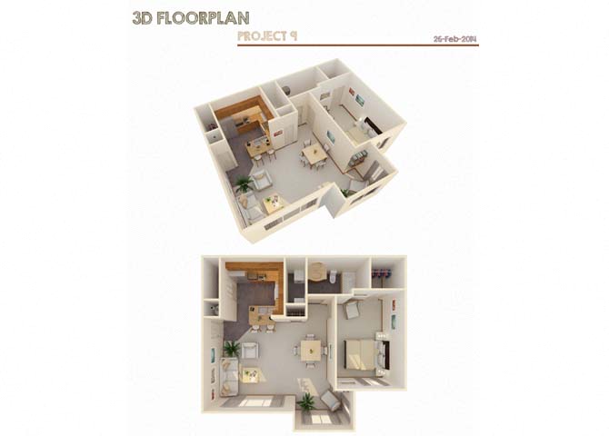 Floor plan for 1 bed, 1 bath, 856 sqft